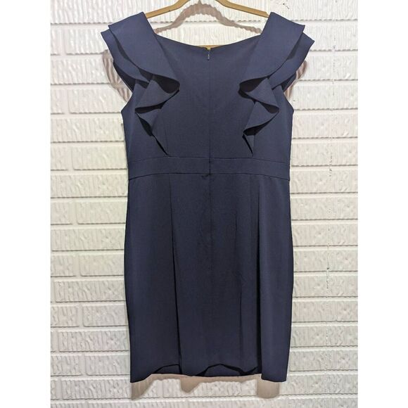 DKNY Women's Blue Solid Sleeveless Button Embellished Mini Dress Size 14 NWT - Picture 3 of 7